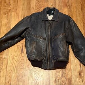J. Peterman Dark Brown Leather Bomber Jacket